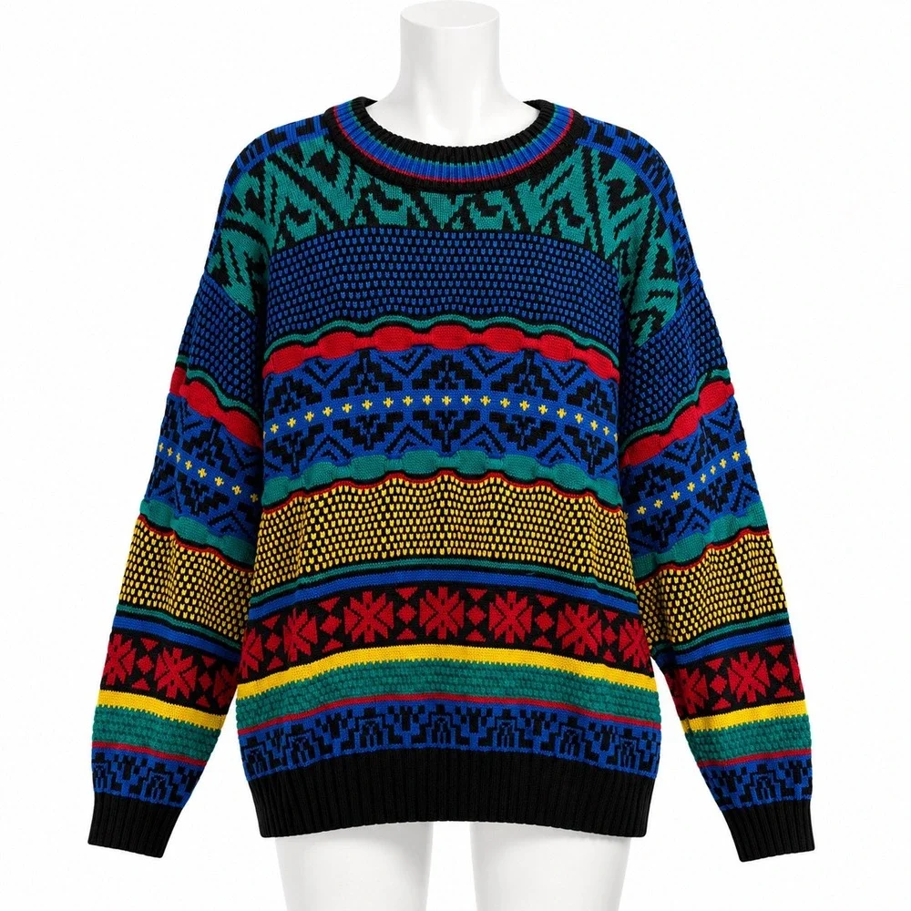 Vintage Lightning Bolt 90s Knit Sweater L Dopamine Dressing Grandpa Core
